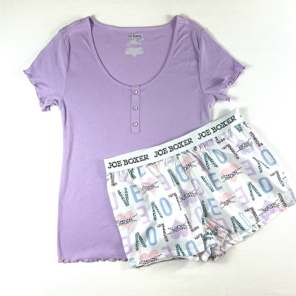 Joe Boxer Lavender Top and Printed Shorts Pajama Set